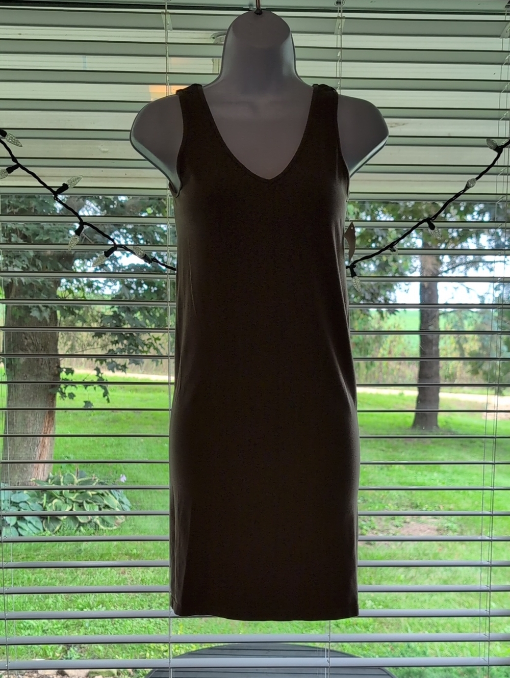 Classic Sleeveless V-Neck Women's Dress in Tan